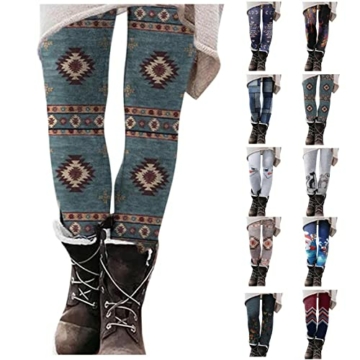 Leggings Damen Winter, Pitashe Schneeflocke-Druck Weihnachten Leggings Mädchen Warme Fleece Freizeithose Hose Winter Gefüttert Plüsch Fleece Hausanzug Lange Hosen für Mädchen Treggings Thermohose - 2
