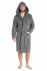 Luxus super weiche Männer Bademantel Herren Bademantel (L, graue Kapuze) - 1