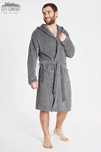 Luxus super weiche Männer Bademantel Herren Bademantel (L, graue Kapuze) - 2