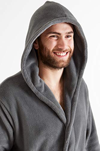Luxus super weiche Männer Bademantel Herren Bademantel (L, graue Kapuze) - 3