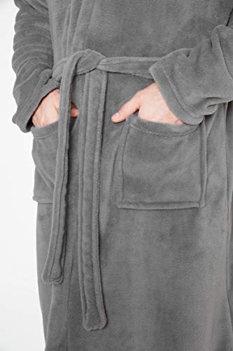 Luxus super weiche Männer Bademantel Herren Bademantel (L, graue Kapuze) - 5