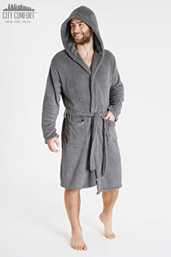 Luxus super weiche Männer Bademantel Herren Bademantel (L, graue Kapuze) - 6