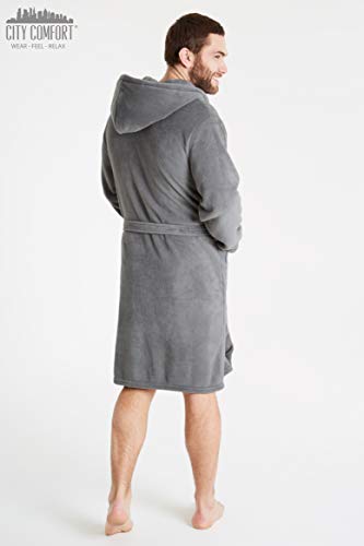 Luxus super weiche Männer Bademantel Herren Bademantel (L, graue Kapuze) - 7