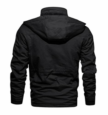 MAGCOMSEN Herren Winterparka Herrenjacke Warm Fleece Jacke Atmungsaktiv für Herren Gefüttert Mantel Outdoor Bomberjacke mit Abnehmbarer Kapuze Schwarz L - 3