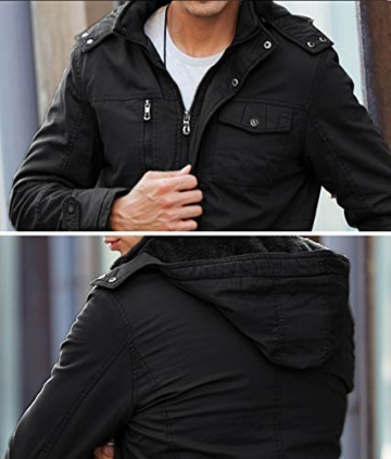 MAGCOMSEN Herren Winterparka Herrenjacke Warm Fleece Jacke Atmungsaktiv für Herren Gefüttert Mantel Outdoor Bomberjacke mit Abnehmbarer Kapuze Schwarz L - 7