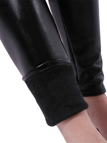 Minetom Damen Sexy Hohe Taille Skinny Kunstleder Leggings PU Leder Hose Lederhosen Gefütterte Winter Fleece Samt Leggins Strumpfhosen Treggings 1 A Schwarz Fleece S - 5