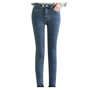 MNRIUOCII Jeans Winter Damen Gefüttert Thermo-Jeans High Waist Fleece Jeanshose Straight Lang Winterhose Thermo Warm Leicht Outdoor Sporthose Denim Leggings Thermojeans - 3