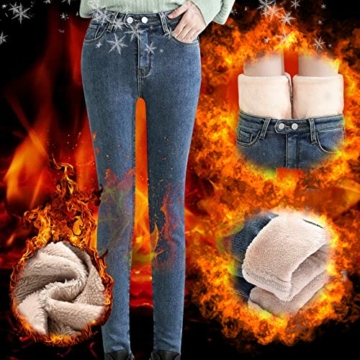 MNRIUOCII Jeans Winter Damen Gefüttert Thermo-Jeans High Waist Fleece Jeanshose Straight Lang Winterhose Thermo Warm Leicht Outdoor Sporthose Denim Leggings Thermojeans - 5