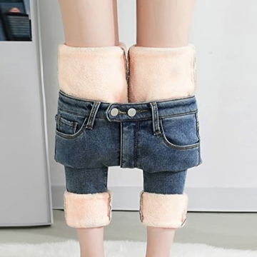 MNRIUOCII Jeans Winter Damen Gefüttert Thermo-Jeans High Waist Fleece Jeanshose Straight Lang Winterhose Thermo Warm Leicht Outdoor Sporthose Denim Leggings Thermojeans - 6