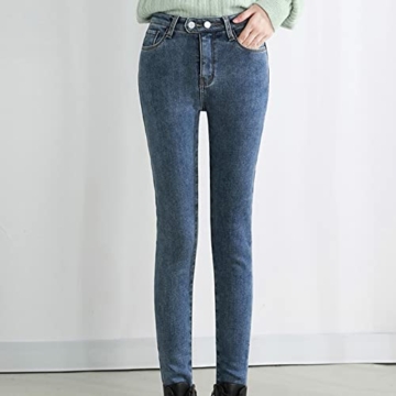 MNRIUOCII Jeans Winter Damen Gefüttert Thermo-Jeans High Waist Fleece Jeanshose Straight Lang Winterhose Thermo Warm Leicht Outdoor Sporthose Denim Leggings Thermojeans - 7