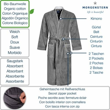 Morgenstern Bademantel für Herren aus Bio Bio Baumwolle in Grau Herren Duschmantel lang Männer Duschmantel Frottee Grösse L Peer - 3