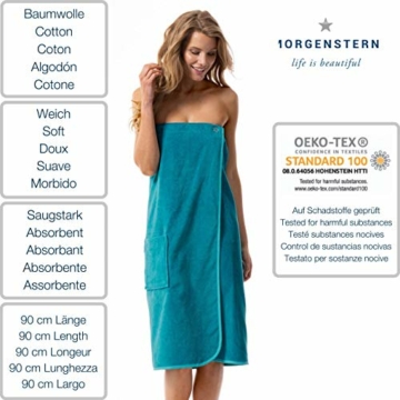 Morgenstern Saunakilt Damen Saunatuch mit Knöpfen Petrol Baumwolle Sauna groß Tuch Sarong weich Kilt Frauen Knöpfe Saunahandtuch mit Gummizug lang - 2