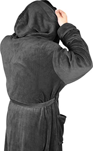 NY Threads Herren Morgenmantel aus Fleece mit Kapuze - Plüsch und Kuscheliger Bademantel für Männer (Schwarz, Large) (Dunkelgrau, Large) - 3