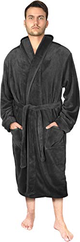 NY Threads Herren Morgenmantel aus Fleece mit Kapuze - Plüsch und Kuscheliger Bademantel für Männer (Schwarz, Large) (Dunkelgrau, Large) - 6