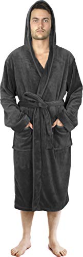 NY Threads Herren Morgenmantel aus Fleece mit Kapuze - Plüsch und Kuscheliger Bademantel für Männer (Schwarz, Large) (Dunkelgrau, Large) - 1