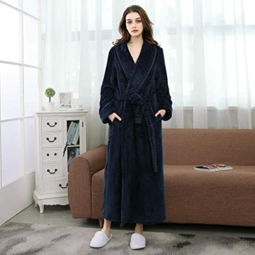 SGSD Bademantel Damen Lang Flauschig - Bademantel Extra Lang Herren Frottee Ohne Kapuze - Morgenmantel üBergrößE Leicht Warm Hausmantel Baumwolle Fleece Saunamantel-Bademantel Männer Kuschelig - 2