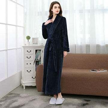 SGSD Bademantel Damen Lang Flauschig - Bademantel Extra Lang Herren Frottee Ohne Kapuze - Morgenmantel üBergrößE Leicht Warm Hausmantel Baumwolle Fleece Saunamantel-Bademantel Männer Kuschelig - 3