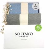 SOLTAKO XXL 2X Fouta Strandtuch Handtuch Saunatuch Badetuch Hamamtuch Yoga Decke Pestemal Damen Herren in Jeansblau & Pastellgrau Farben als 2er Geschenkset extra groß leicht, 100 x 200 cm - 1