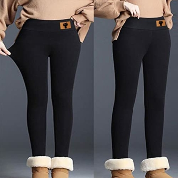 Thermo Leggings Damen Outdoor Winter Sport Baumwolle Gefüttert High Waist with Fleece Thermohose Lang Jogginghose Hoher Bund Elastische Sporthose Strumpfhosen Yogahosen Ski Thermohose - 4
