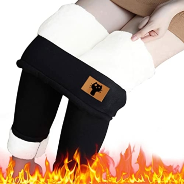 Thermo Leggings Damen Outdoor Winter Sport Baumwolle Gefüttert High Waist with Fleece Thermohose Lang Jogginghose Hoher Bund Elastische Sporthose Strumpfhosen Yogahosen Ski Thermohose - 2