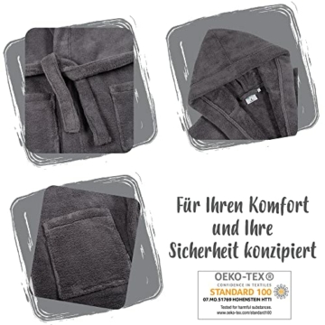 Twinzen - Morgenmantel Herren Kuschelfleece und Flauschig mit Kapuze (L, Dunkelgrau) - OEKO-TEX® - Mikrofaser(100% Polyester) - 5