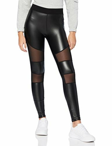 Urban Classics Damen Ladies Tech Mesh Faux Leather Leggings, Black, M - 1