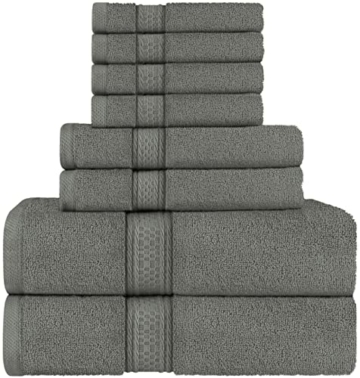 Utopia Towels - Handtuch Set aus Baumwolle - 2 Badetuch, 2 Handtücher und 4 Washclappen - 600 g/m² (Grau) - 1