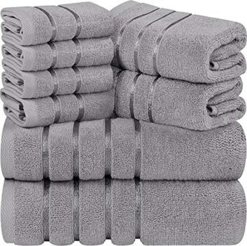 Utopia Towels - Kühl Grau Handtuch Set 8 - Stück, Viskose-Streifen-Handtücher - 600 g/m² Ring Spun Baumwolle - hochabsorbierende Handtücher - 1