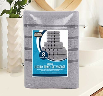Utopia Towels - Kühl Grau Handtuch Set 8 - Stück, Viskose-Streifen-Handtücher - 600 g/m² Ring Spun Baumwolle - hochabsorbierende Handtücher - 8