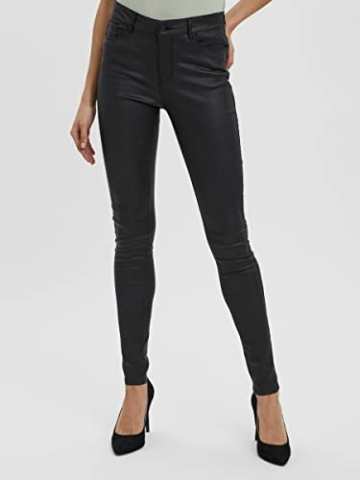 VERO MODA Damen Jeans Stretchhose Seven Smooth Lederoptik Slim 10138972 Black Coated M/30 - 3
