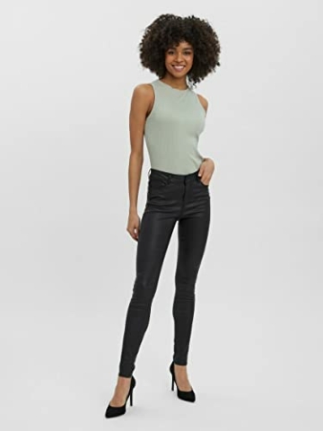 VERO MODA Damen Jeans Stretchhose Seven Smooth Lederoptik Slim 10138972 Black Coated M/30 - 5