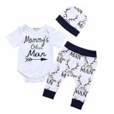 Yanhoo Neugeborene Kinder Baby Boy Outfits Kleidung Brief Print Strampler Jumpsuit + Pants + Mütze Set Mommys Other Man Baby Boy Brief Print Kurzarm Strampler Hose Hut 3-teiliges Set - 1