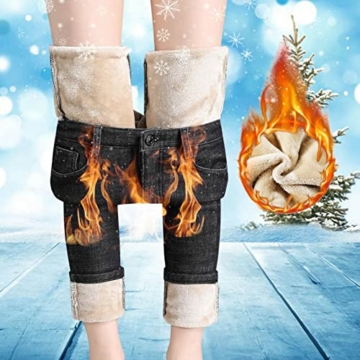 YTZL Thermojeans Damen Gefüttert - Damen Thermo-Jeans Winter-Gefüttert-Warm Thermohose: High Waist Fleece Jeanshose Straight Lang Winterhose Thermo Fleecehose Warm Leicht Outdoor Sporthose - 2