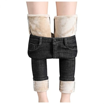 YTZL Thermojeans Damen Gefüttert - Damen Thermo-Jeans Winter-Gefüttert-Warm Thermohose: High Waist Fleece Jeanshose Straight Lang Winterhose Thermo Fleecehose Warm Leicht Outdoor Sporthose - 1
