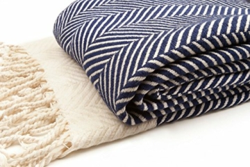 ZusenZomer Fouta Hamamtuch XXL Dilan 95x210 Blau - Leichtes Strandtuch Hammam Badetuch mit Fischgrät-Gewebe - 100% Baumwolle Handgewebt - Fair Trade Hammamtuch - 3