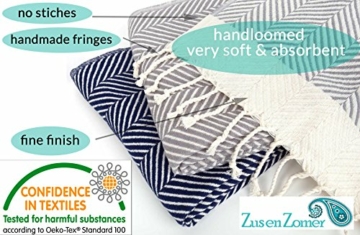 ZusenZomer Fouta Hamamtuch XXL Dilan 95x210 Blau - Leichtes Strandtuch Hammam Badetuch mit Fischgrät-Gewebe - 100% Baumwolle Handgewebt - Fair Trade Hammamtuch - 5