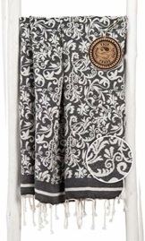 ZusenZomer Fouta XL Blumen 100x190 - Hamamtuch Damen Badetuch Strandtuch Saunatuch - 100% gekämmte Baumwolle Oeko-TEX - Fair Trade Hamam-Tuch (Schwarz) - 1