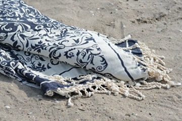 ZusenZomer Fouta XL Blumen 100x190 - Hamamtuch Damen Badetuch Strandtuch Saunatuch - 100% gekämmte Baumwolle Oeko-TEX - Fair Trade Hamam-Tuch (Schwarz) - 4