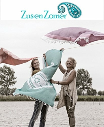 ZusenZomer Fouta XL Blumen 100x190 - Hamamtuch Damen Badetuch Strandtuch Saunatuch - 100% gekämmte Baumwolle Oeko-TEX - Fair Trade Hamam-Tuch (Schwarz) - 7