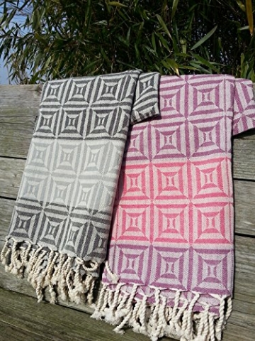 ZusenZomer Hamamtuch XXL Fouta 100x200 - Hamam Badetuch Strandtuch Saunatuch 100% Baumwolle - Damen und Herren - Oeko-TEX - Fair Trade Hammam Tücher (Grau) - 2