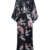 BABEYOND Damen Morgenmantel Maxi Lang Seide Satin Kimono Kleid Pfau Muster Kimono Bademantel Damen Lange Robe Schlafmantel Girl Pajama Party (Schwarz) - 1