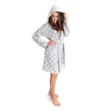 HEYO Morgenmantel Damen Fleece Bademantel mit Kapuze Tasche Kuschelig Warm (Grau - Gepunktet, L) - 1