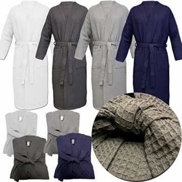 HOMELEVEL Pique Bademantel Reisebademantel 100% Baumwolle S - 6 XL Damen und Herren Übergrößen Morgenmantel Kimono Saunamantel Reise Morgenrock Piquee Waffelpique Frauen Männer (6XL, Grau) - 2