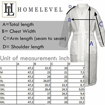 HOMELEVEL Pique Bademantel Reisebademantel 100% Baumwolle S - 6 XL Damen und Herren Übergrößen Morgenmantel Kimono Saunamantel Reise Morgenrock Piquee Waffelpique Frauen Männer (6XL, Grau) - 3