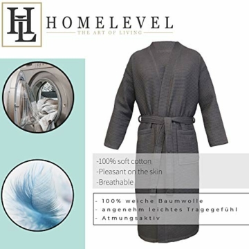 HOMELEVEL Pique Bademantel Reisebademantel 100% Baumwolle S - 6 XL Damen und Herren Übergrößen Morgenmantel Kimono Saunamantel Reise Morgenrock Piquee Waffelpique Frauen Männer (6XL, Grau) - 6