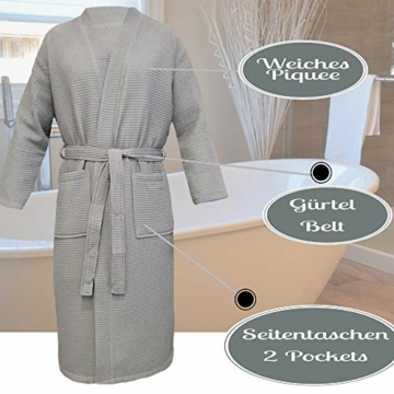 HOMELEVEL Pique Bademantel Reisebademantel 100% Baumwolle S - 6 XL Damen und Herren Übergrößen Morgenmantel Kimono Saunamantel Reise Morgenrock Piquee Waffelpique Frauen Männer (6XL, Grau) - 8