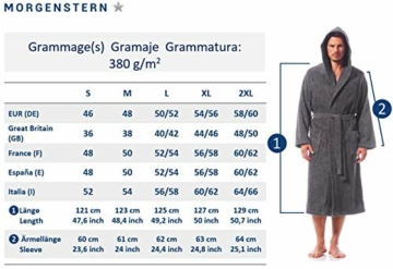 Morgenstern Bademantel Herren mit Kapuze Frottee Grau weich Herrenbademantel Morgenmantel Saunabademantel Männer wadenlang langarm Größe M - 6