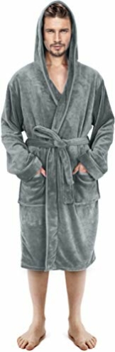 NY Threads Luxus-Herren-Morgenmantel | Superweicher Fleece-Herren-Bademantel | Kuscheliger Kapuzenplüsch | Loungewear und Nachtwäsche (Stahlgrau, Medium) - 1