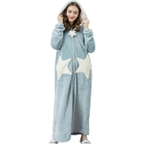 Sacebeleu Bademantel Damen mit Kapuze Morgenmantel Lang Reißverschluss Nachtwäsche Flanell Flanell Blau Stern Paar Set Hausmantel Herren Weich Hausmantel Pulloverdecke Pyjama Unisex XL - 1