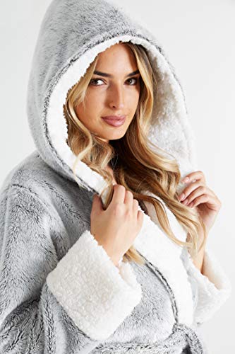 CityComfort Bademantel Damen Flauschig, Morgenmantel Damen mit Kapuze, Damen Geschenke, Hausmantel Damen, Dressing Gown Women, S-XL (Grau, M) - 2